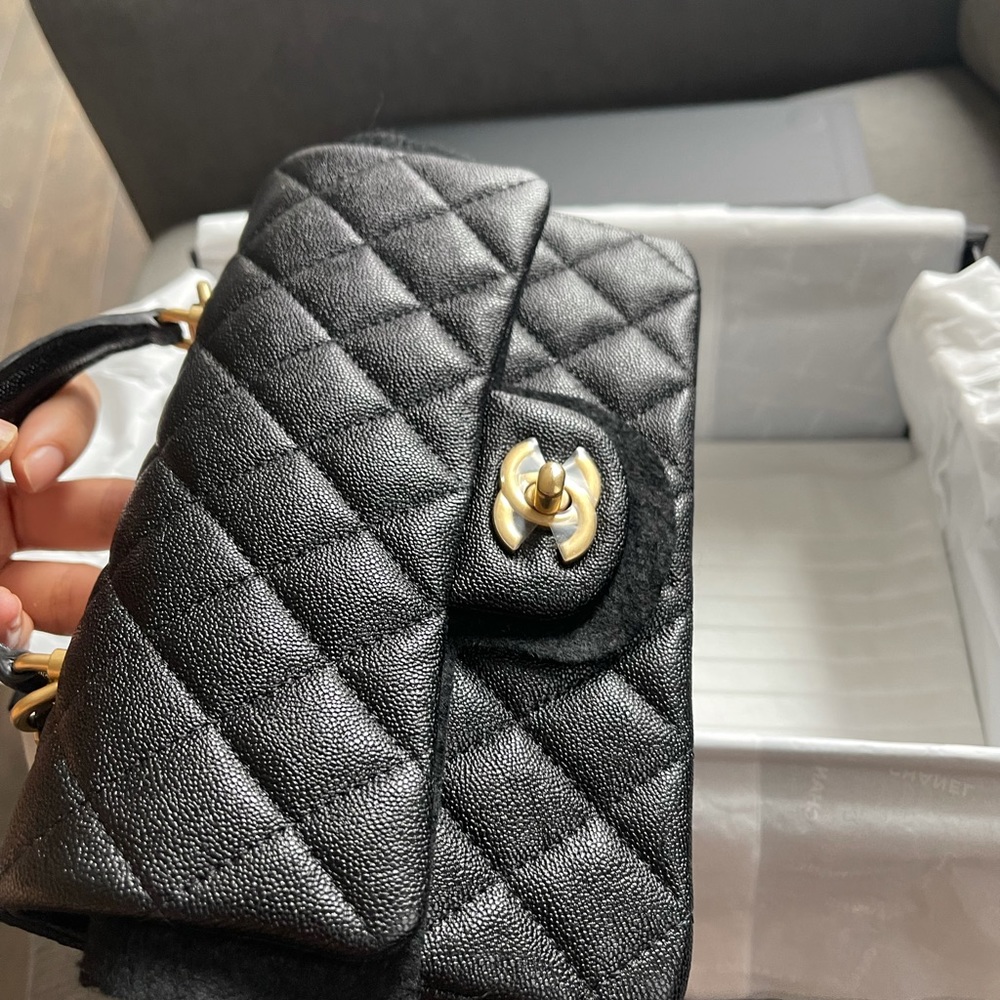 Caviar Quilted Mini Top Handle Rectangular Flap Black